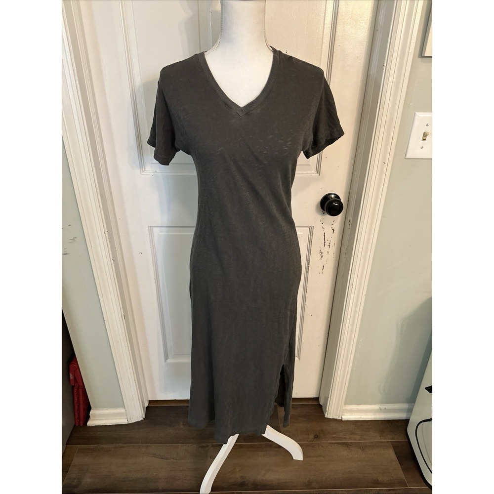 Rails T-shirt REN dress v-neckline side slits Slub Coal Color Size XS